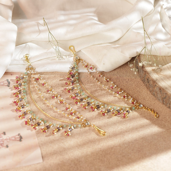 Multi Colour Gold Plated Jadau Kundan Kanchain