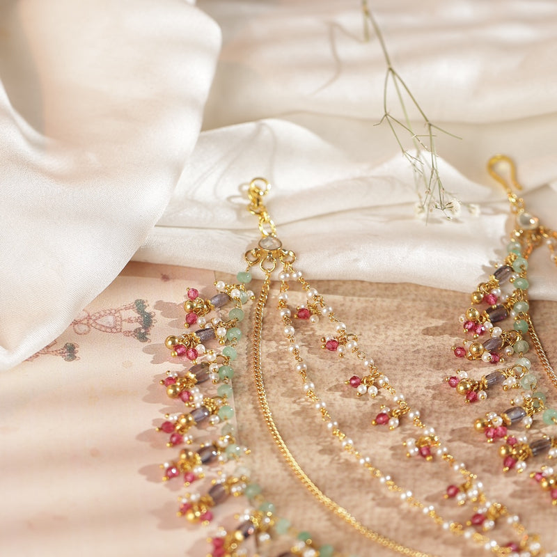 Multi Colour Gold Plated Jadau Kundan Kanchain