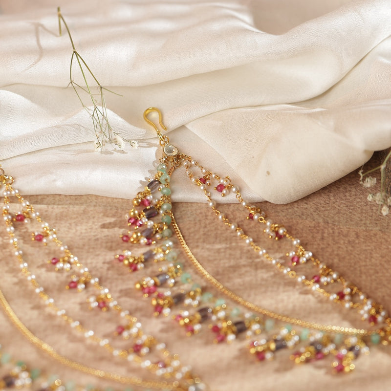 Multi Colour Gold Plated Jadau Kundan Kanchain