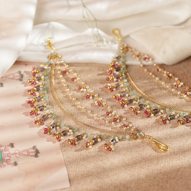 Multi Colour Gold Plated Jadau Kundan Kanchain