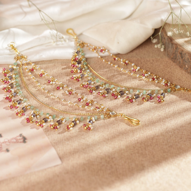 Multi Colour Gold Plated Jadau Kundan Kanchain