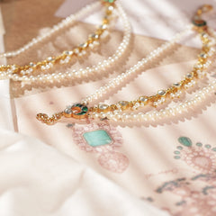 White and Green Colour Gold Plated Jadau Kundan Kanchain
