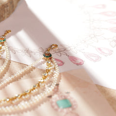 White and Green Colour Gold Plated Jadau Kundan Kanchain