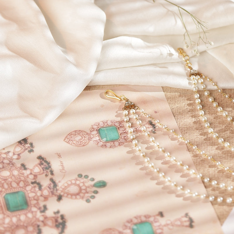 White Colour Gold Plated Jadau Kundan Kanchain