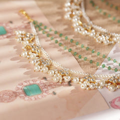 White and Mint Green Colour Gold Plated Jadau Kundan Kanchain