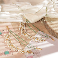 White and Mint Green Colour Gold Plated Jadau Kundan Kanchain