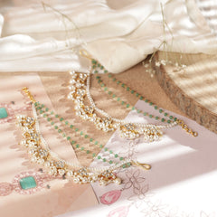 White and Mint Green Colour Gold Plated Jadau Kundan Kanchain