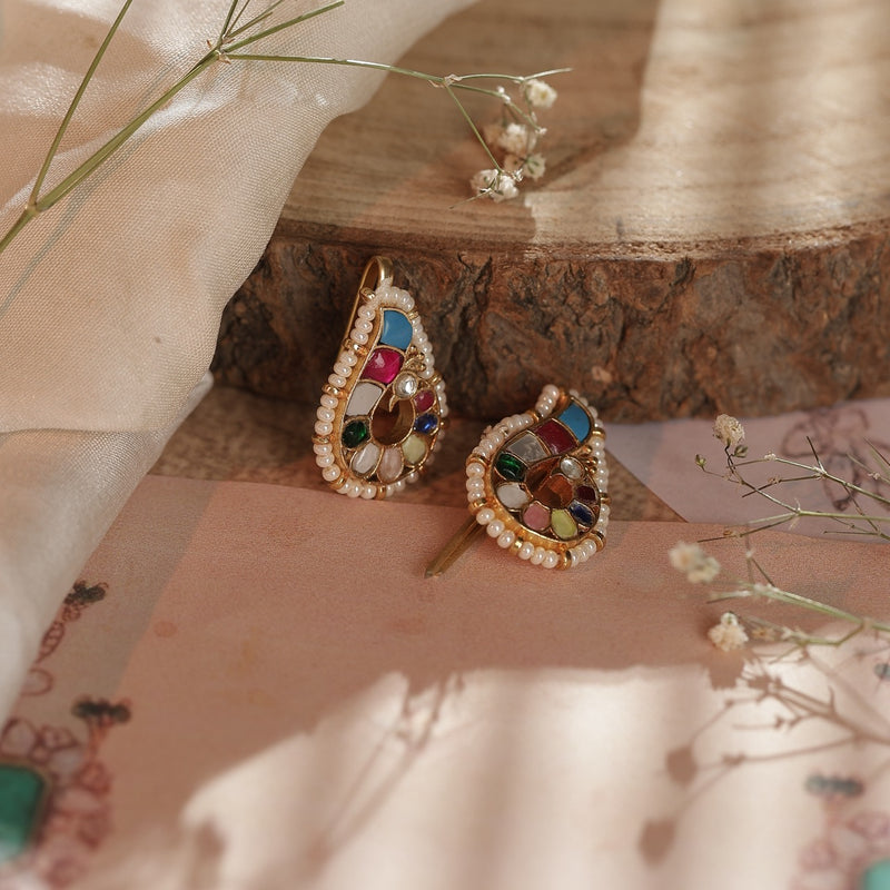 Multi Colour Gold Plated Jadau Kundan Earcuff (Bugadi)