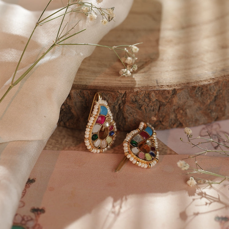 Multi Colour Gold Plated Jadau Kundan Earcuff (Bugadi)