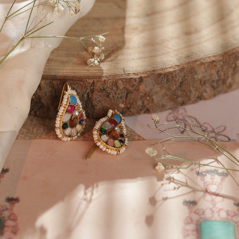Multi Colour Gold Plated Jadau Kundan Earcuff (Bugadi)