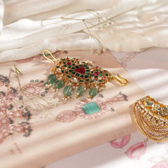 Multi Colour Gold Plated Jadau Kundan Juda Pin