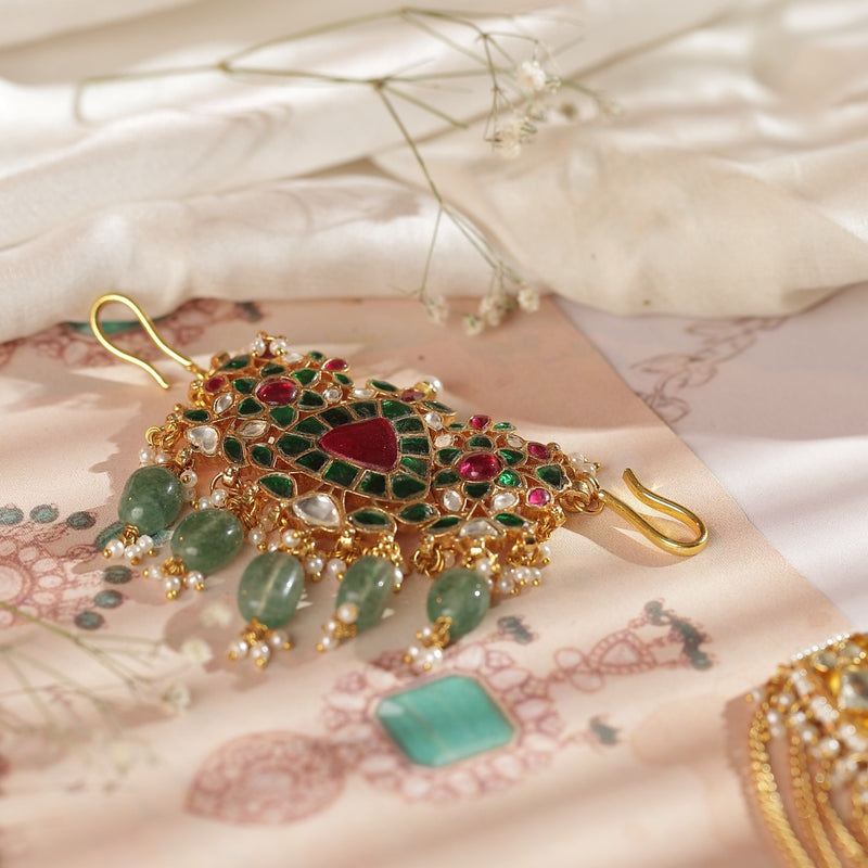 Multi Colour Gold Plated Jadau Kundan Juda Pin