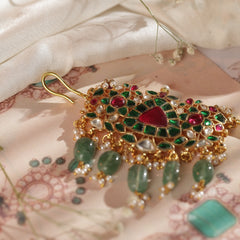 Multi Colour Gold Plated Jadau Kundan Juda Pin