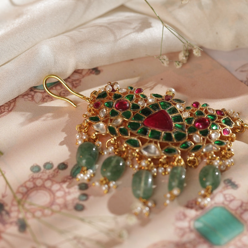 Multi Colour Gold Plated Jadau Kundan Juda Pin