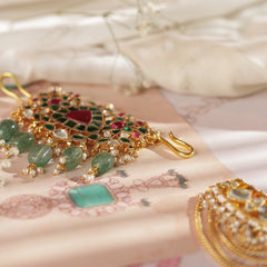 Multi Colour Gold Plated Jadau Kundan Juda Pin