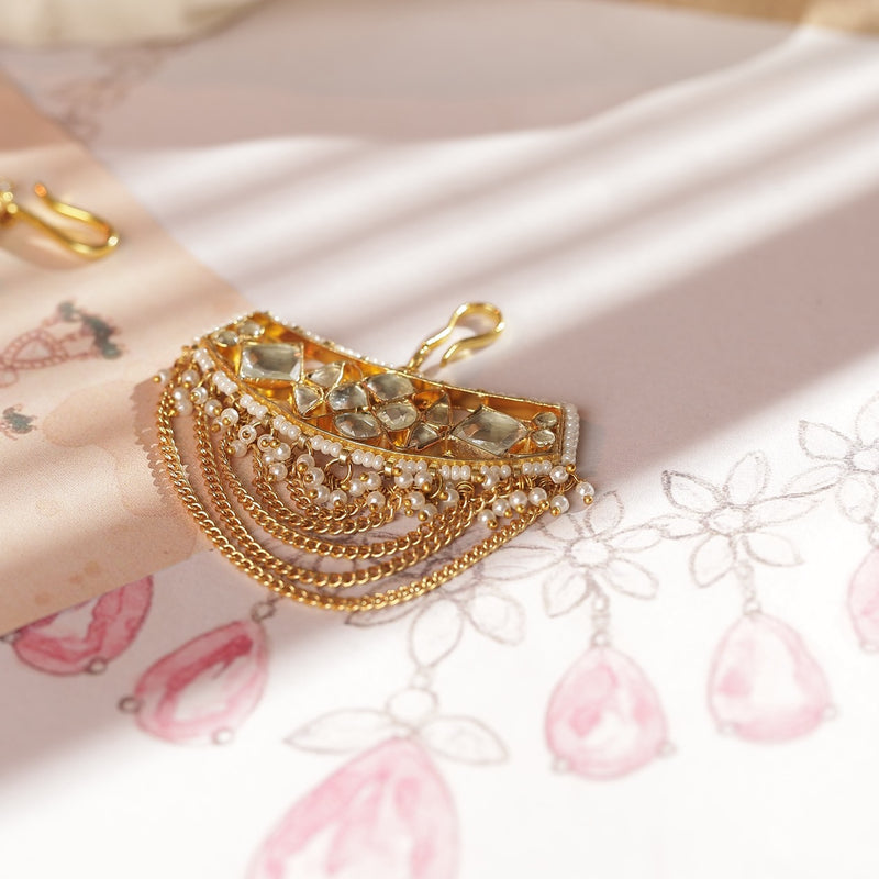 White Colour Gold Plated Jadau Kundan Juda Pin