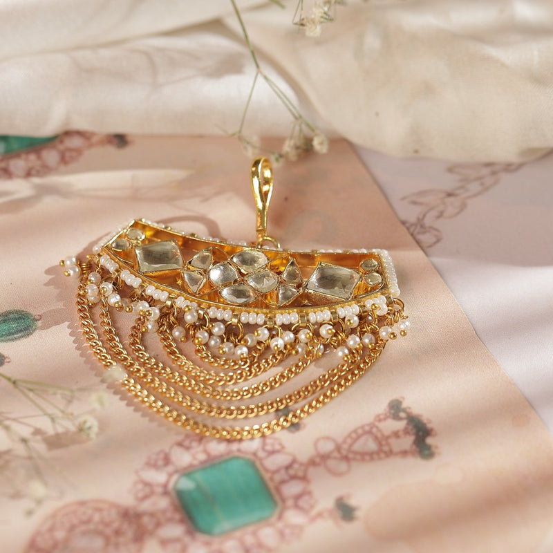 White Colour Gold Plated Jadau Kundan Juda Pin