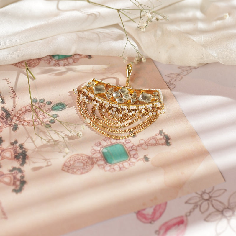 White Colour Gold Plated Jadau Kundan Juda Pin