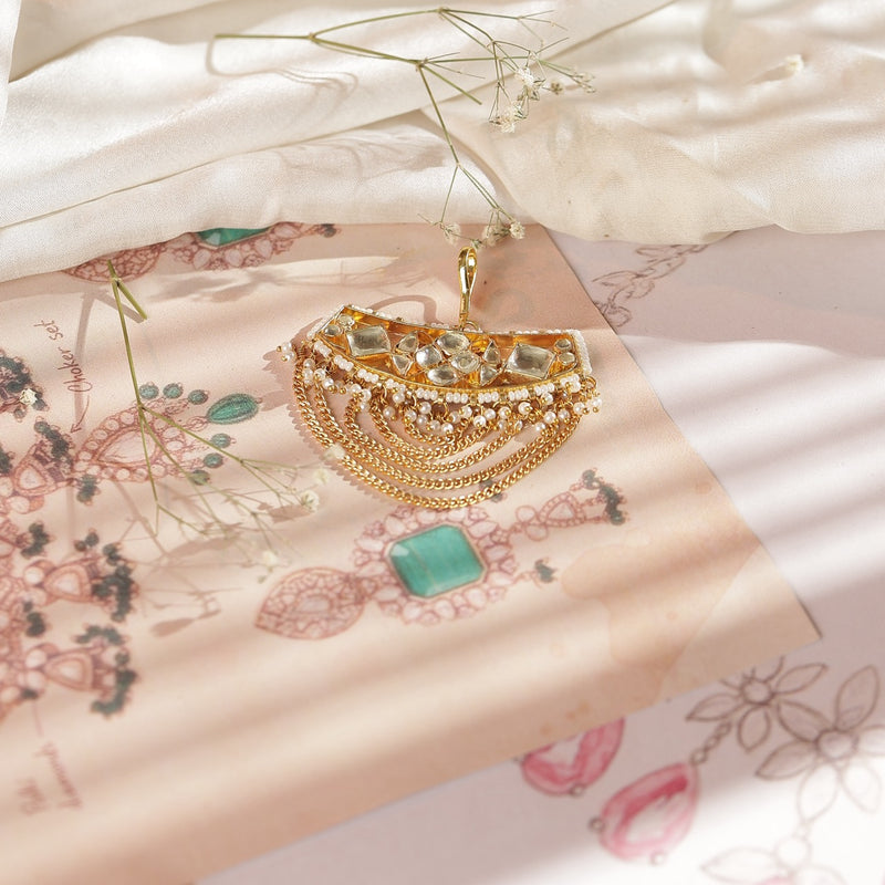 White Colour Gold Plated Jadau Kundan Juda Pin