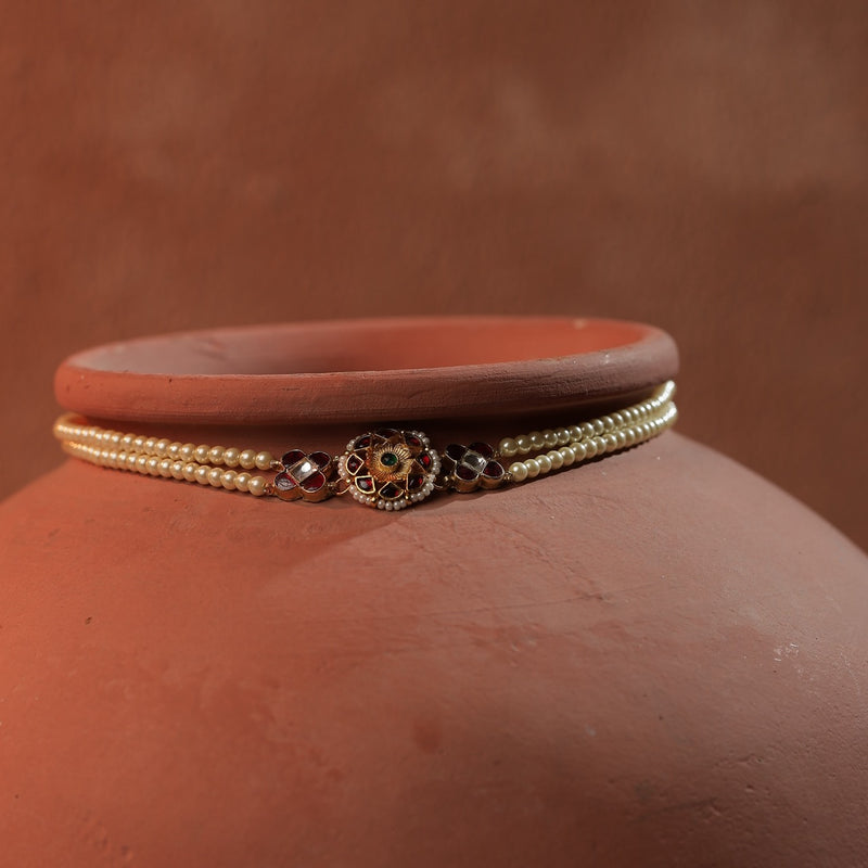 Multi Colour Gold Plated Jadau Kundna Headband