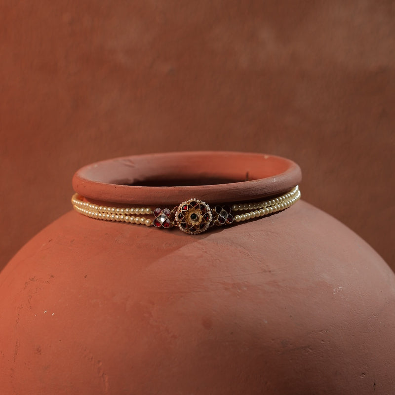 Multi Colour Gold Plated Jadau Kundna Headband