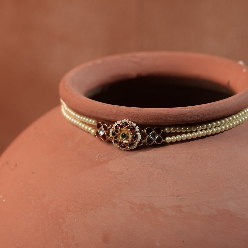 Multi Colour Gold Plated Jadau Kundna Headband