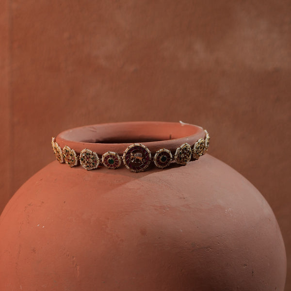Multi Colour Gold Plated Jadau Kundan Headband