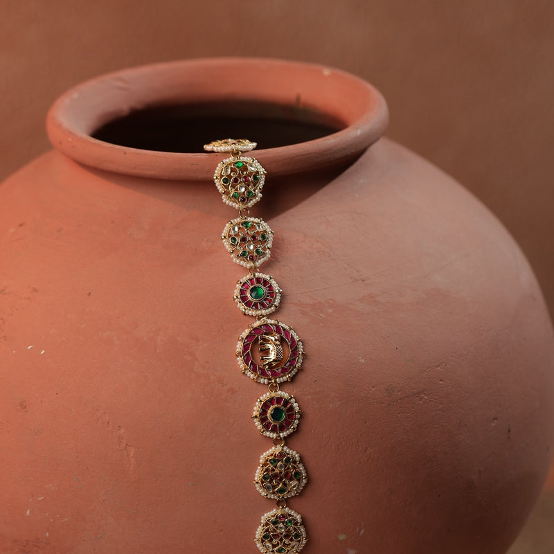 Multi Colour Gold Plated Jadau Kundan Headband