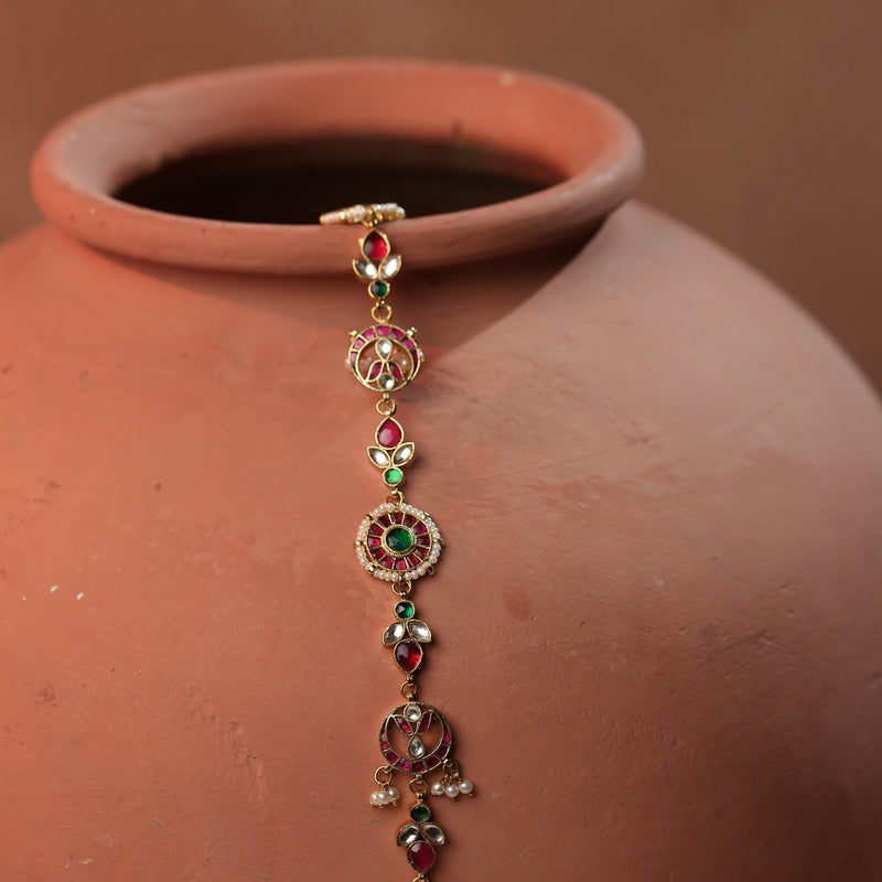 Multi Colour Gold Plated Jadau Kundan Headband