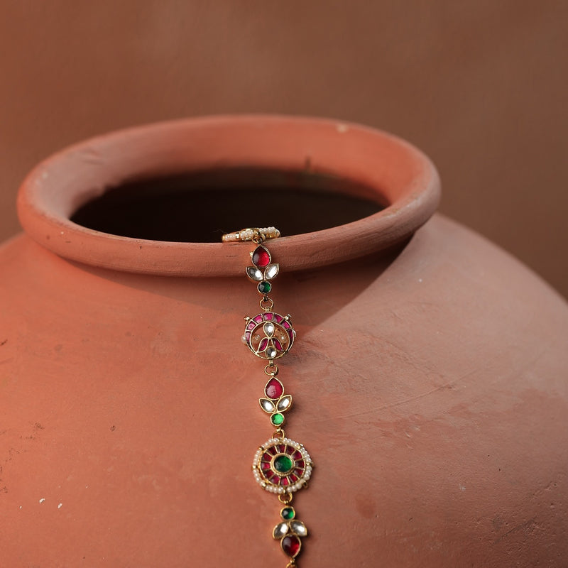 Multi Colour Gold Plated Jadau Kundan Headband