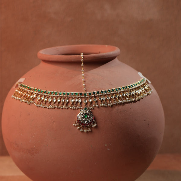 Multi Colour Gold Plated Jadau Kundan Mathapatti