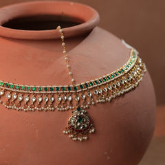 Multi Colour Gold Plated Jadau Kundan Mathapatti