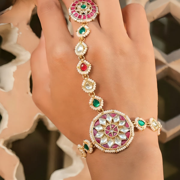 MDHP400- Multi Colour Gold Plated Jadau Kundan Hathphool