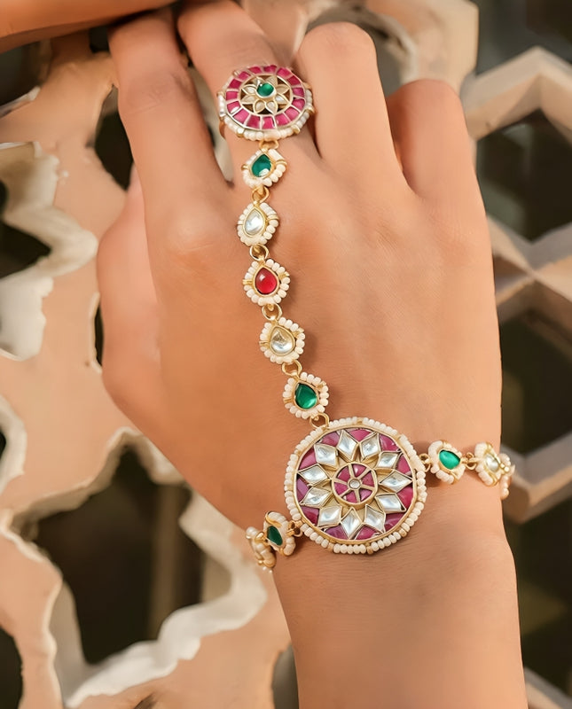 MDHP400- Multi Colour Gold Plated Jadau Kundan Hathphool