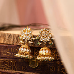 MDE778- White Colour Gold Plated Jadau Kundan Jhumki