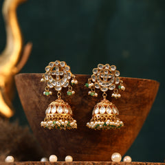 MDE778- White Colour Gold Plated Jadau Kundan Jhumki