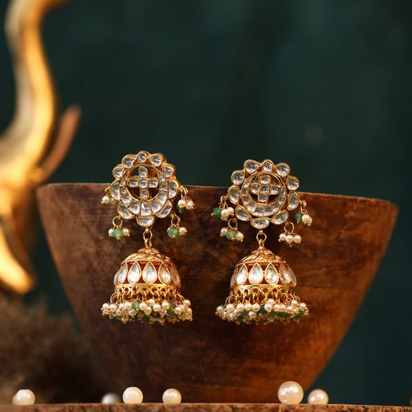 MDE778- White Colour Gold Plated Jadau Kundan Jhumki