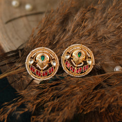 MDE780- Multicolour Gold Plated Jadau Kundan Heritage Studs Earrings