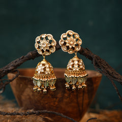 MDE781- White Colour Gold Plated Jadau Kundan Jhumki