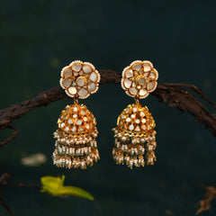 MDE784- White Colour Gold Plated Mother Of Pearl Jhumki