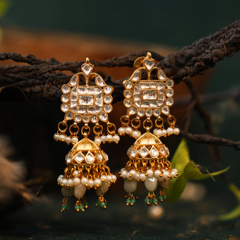 MDE796- White Colour Gold Plated Jadau Kundan Jhumki