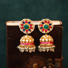 MDE420- Multicolor Gold Plated Jadau Kundan Jhumki