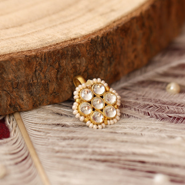 MDNA251- White Colour Gold Plated Jadau Kundan Nose Pin