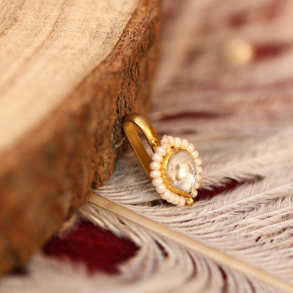 MDNA245- Red Colour Gold Plated Jadau Kundan Nose Pin