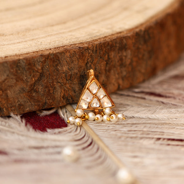 MDNA244- White Colour Gold Plated Jadau Kundan Nose Pin