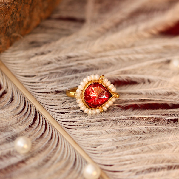 MDNA245- Red Colour Gold Plated Jadau Kundan Nose Pin