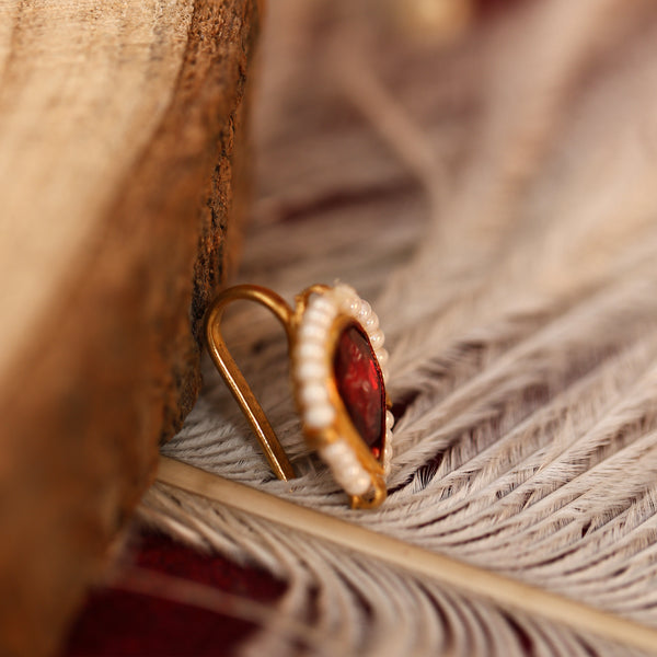 MDNA245- Red Colour Gold Plated Jadau Kundan Nose Pin