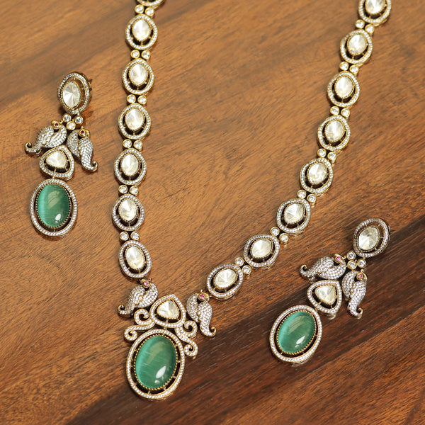 MDN350- Mint and White Colour Gold Plated Faux Polki Pendant Set