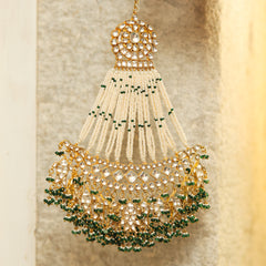 MDH344- White and Green Colour Gold Plated Jadau Kundan Passa