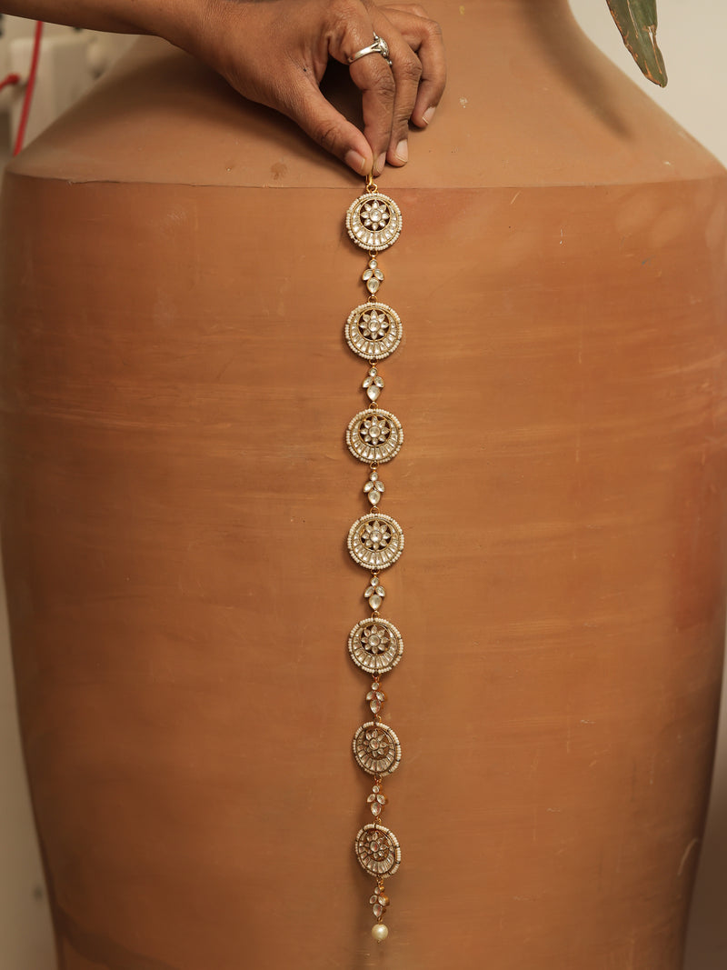 White Colour Gold Plated Jadau Kundan Braid